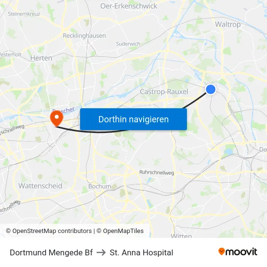Dortmund Mengede Bf to St. Anna Hospital map