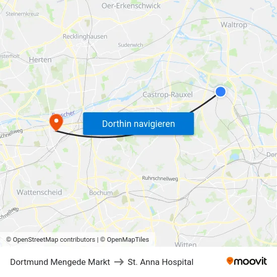 Dortmund Mengede Markt to St. Anna Hospital map