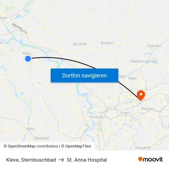 Kleve, Sternbuschbad to St. Anna Hospital map