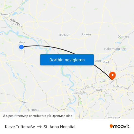 Kleve Triftstraße to St. Anna Hospital map