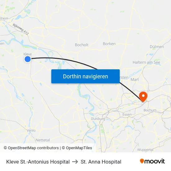 Kleve St.-Antonius Hospital to St. Anna Hospital map