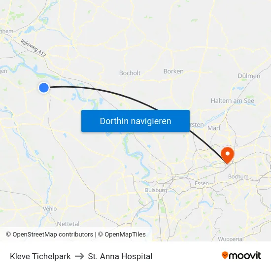 Kleve Tichelpark to St. Anna Hospital map