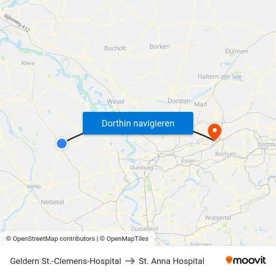 Geldern St.-Clemens-Hospital to St. Anna Hospital map