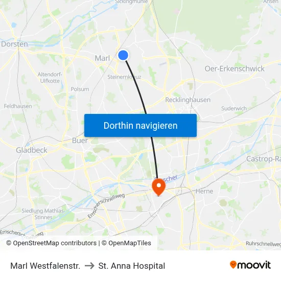 Marl Westfalenstr. to St. Anna Hospital map