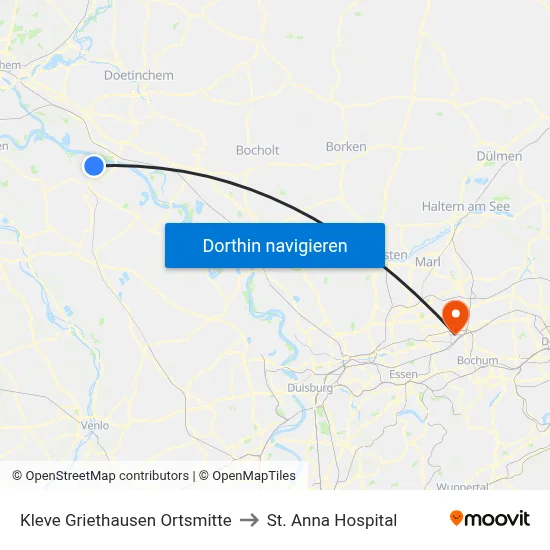 Kleve Griethausen Ortsmitte to St. Anna Hospital map