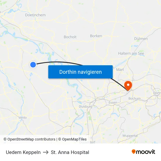 Uedem Keppeln to St. Anna Hospital map