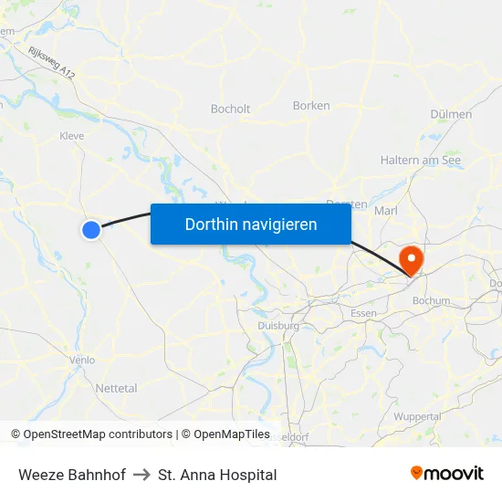 Weeze Bahnhof to St. Anna Hospital map