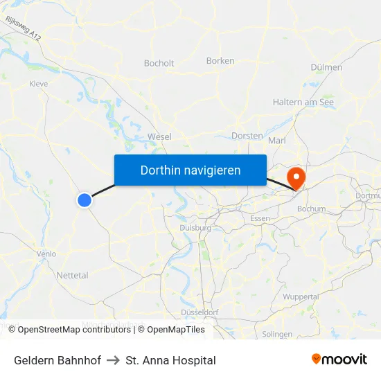 Geldern Bahnhof to St. Anna Hospital map