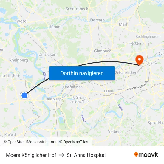 Moers Königlicher Hof to St. Anna Hospital map