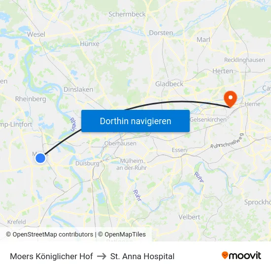 Moers Königlicher Hof to St. Anna Hospital map