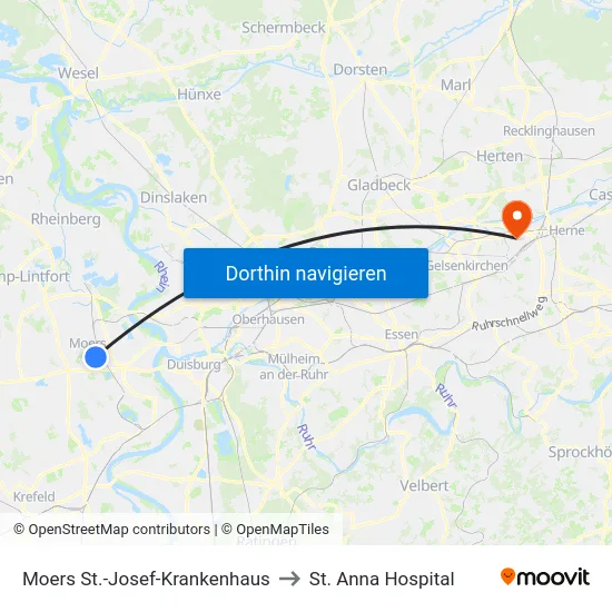 Moers St.-Josef-Krankenhaus to St. Anna Hospital map