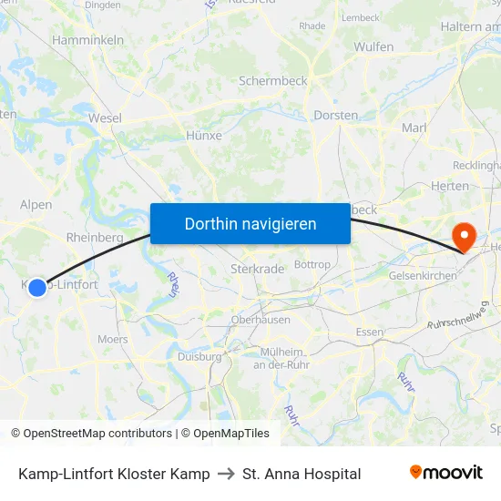 Kamp-Lintfort Kloster Kamp to St. Anna Hospital map