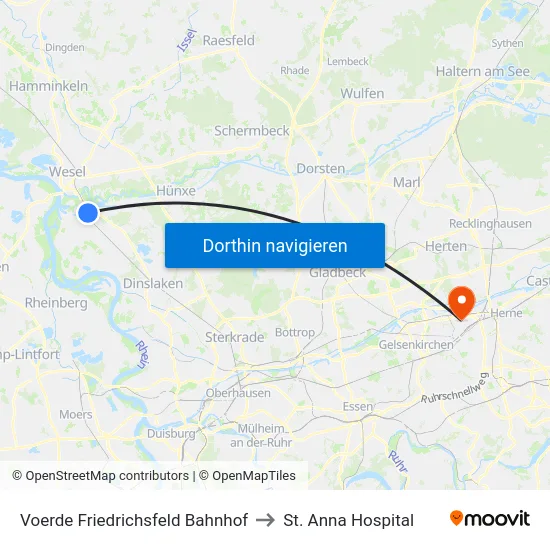 Voerde Friedrichsfeld Bahnhof to St. Anna Hospital map