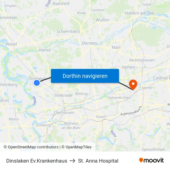 Dinslaken Ev.Krankenhaus to St. Anna Hospital map