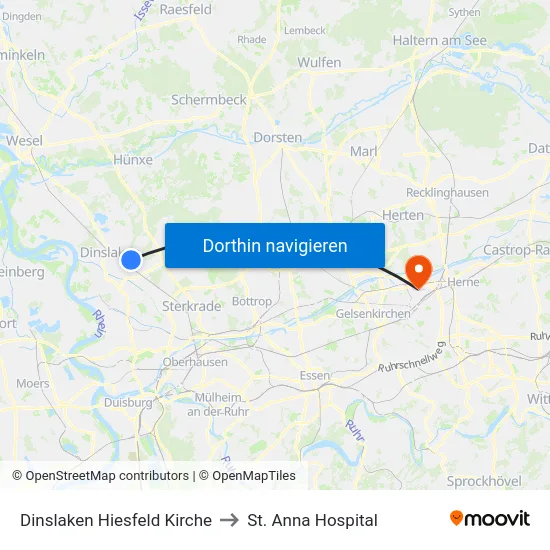 Dinslaken Hiesfeld Kirche to St. Anna Hospital map