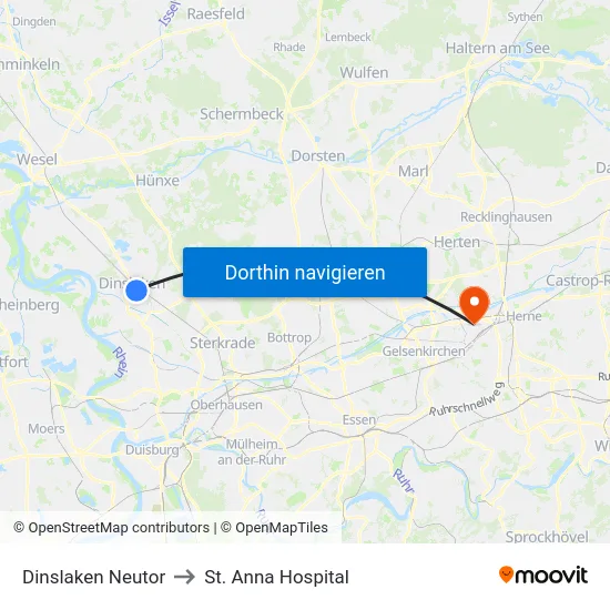 Dinslaken Neutor to St. Anna Hospital map