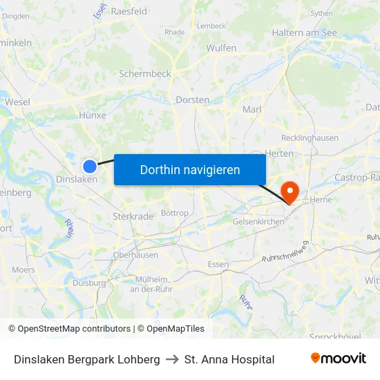 Dinslaken Bergpark Lohberg to St. Anna Hospital map