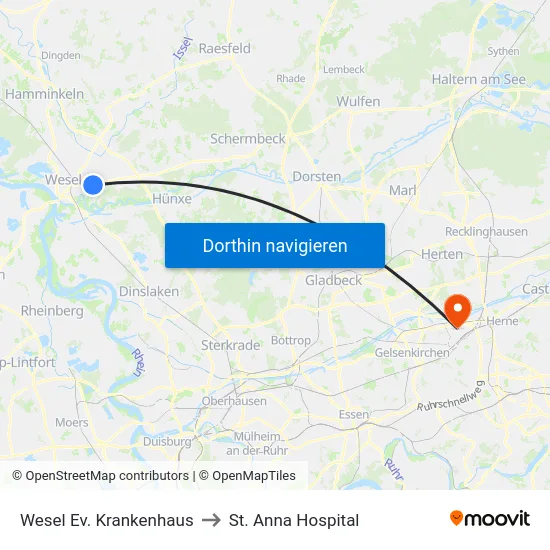 Wesel Ev. Krankenhaus to St. Anna Hospital map
