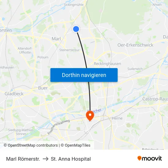 Marl Römerstr. to St. Anna Hospital map