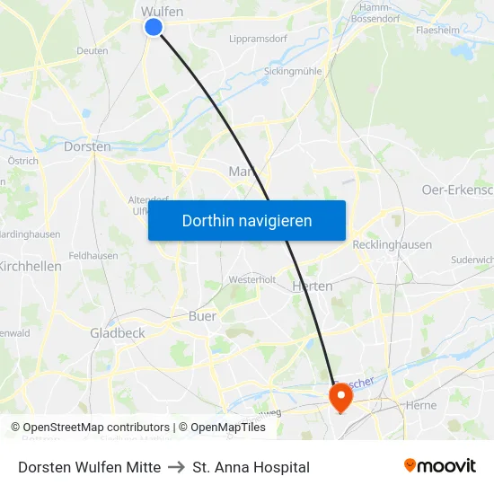 Dorsten Wulfen Mitte to St. Anna Hospital map