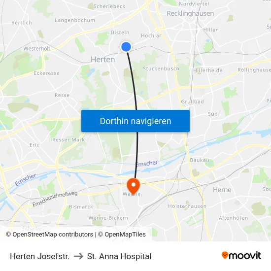Herten Josefstr. to St. Anna Hospital map