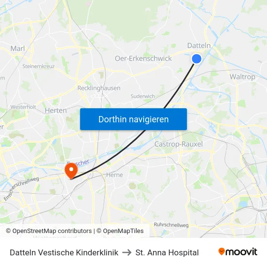 Datteln Vestische Kinderklinik to St. Anna Hospital map