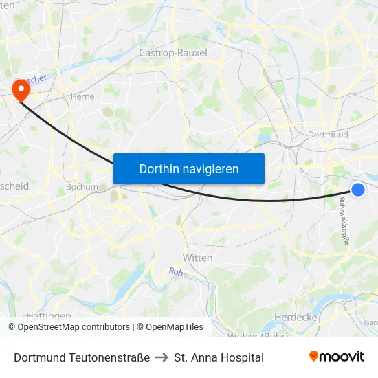 Dortmund Teutonenstraße to St. Anna Hospital map