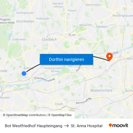 Bot Westfriedhof Haupteingang to St. Anna Hospital map