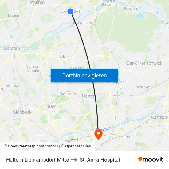 Haltern Lippramsdorf Mitte to St. Anna Hospital map
