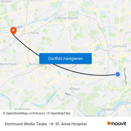 Dortmund Weiße Taube to St. Anna Hospital map