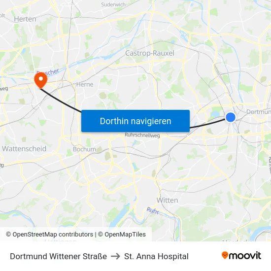 Dortmund Wittener Straße to St. Anna Hospital map