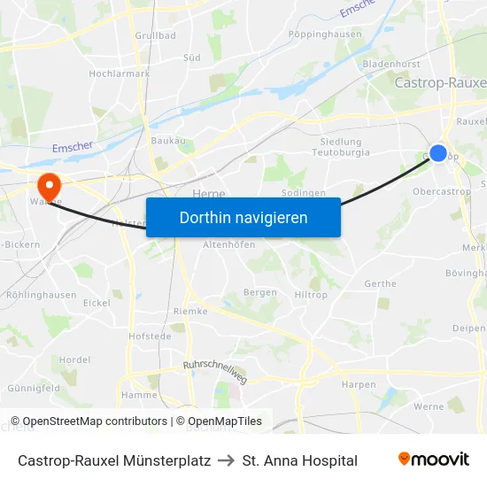 Castrop-Rauxel Münsterplatz to St. Anna Hospital map