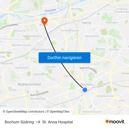 Bochum Südring to St. Anna Hospital map