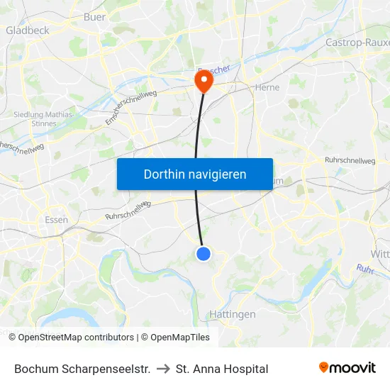Bochum Scharpenseelstr. to St. Anna Hospital map