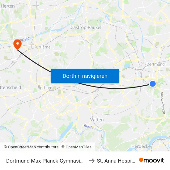 Dortmund Max-Planck-Gymnasium to St. Anna Hospital map
