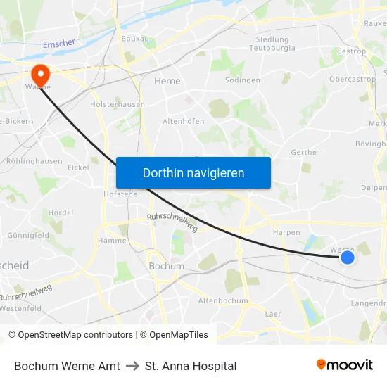 Bochum Werne Amt to St. Anna Hospital map