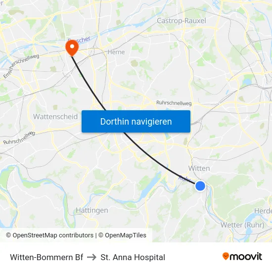 Witten-Bommern Bf to St. Anna Hospital map