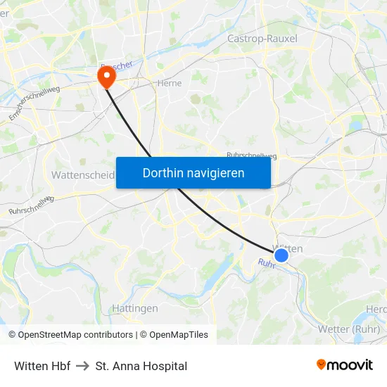 Witten Hbf to St. Anna Hospital map