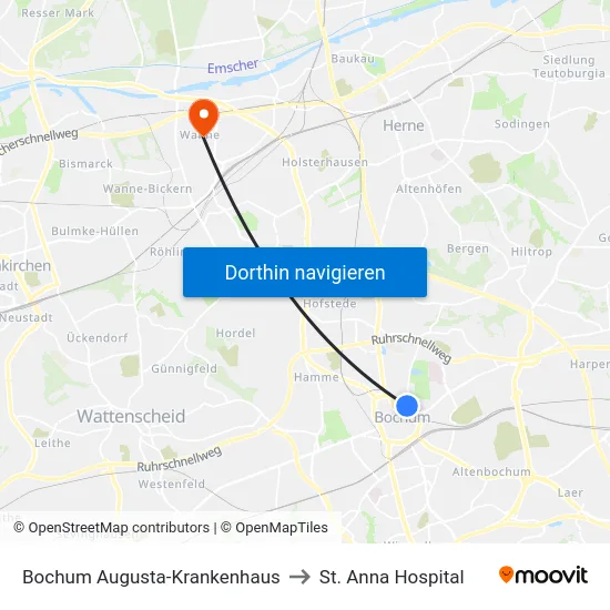 Bochum Augusta-Krankenhaus to St. Anna Hospital map