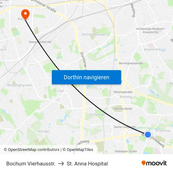 Bochum Vierhausstr. to St. Anna Hospital map