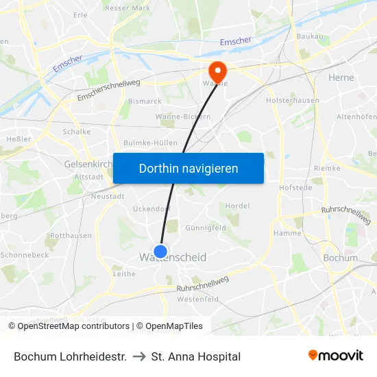 Bochum Lohrheidestr. to St. Anna Hospital map