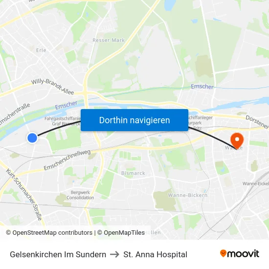 Gelsenkirchen Im Sundern to St. Anna Hospital map
