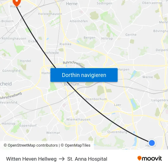 Witten Heven Hellweg to St. Anna Hospital map