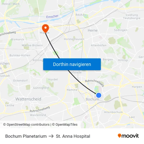 Bochum Planetarium to St. Anna Hospital map