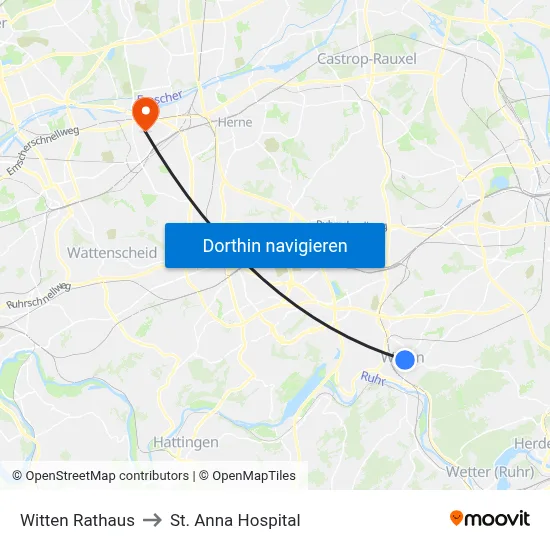 Witten Rathaus to St. Anna Hospital map