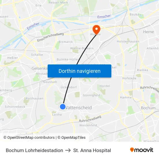 Bochum Lohrheidestadion to St. Anna Hospital map