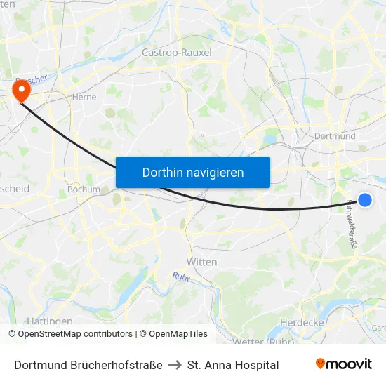 Dortmund Brücherhofstraße to St. Anna Hospital map