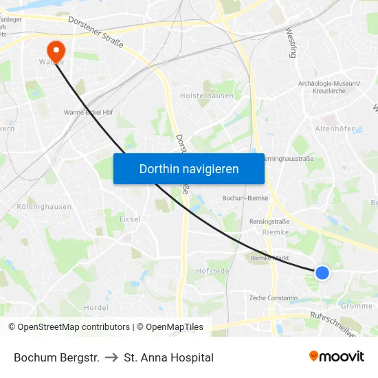 Bochum Bergstr. to St. Anna Hospital map