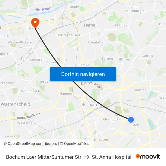 Bochum Laer Mitte/Suntumer Str to St. Anna Hospital map