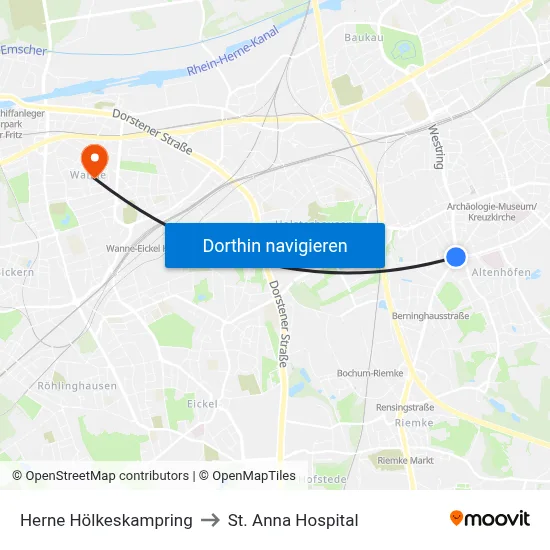 Herne Hölkeskampring to St. Anna Hospital map